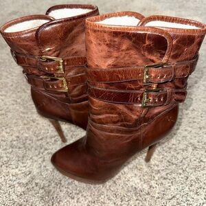 MICHAEL Michael Kors Mae Distressed Leather Platform Bootie in Mocha size 8 1/2